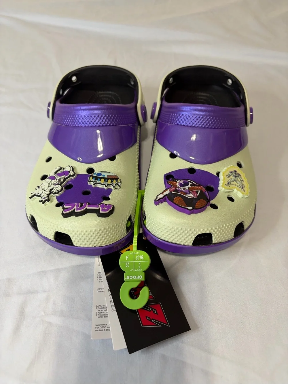 CROCS Kids Clogs in Purple and Light Green Dragonball Z J4 Jibbitz